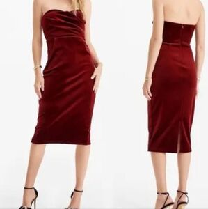 Express Maroon Velvet Strapless Sweetheart Neckline Midi Dress Size Small